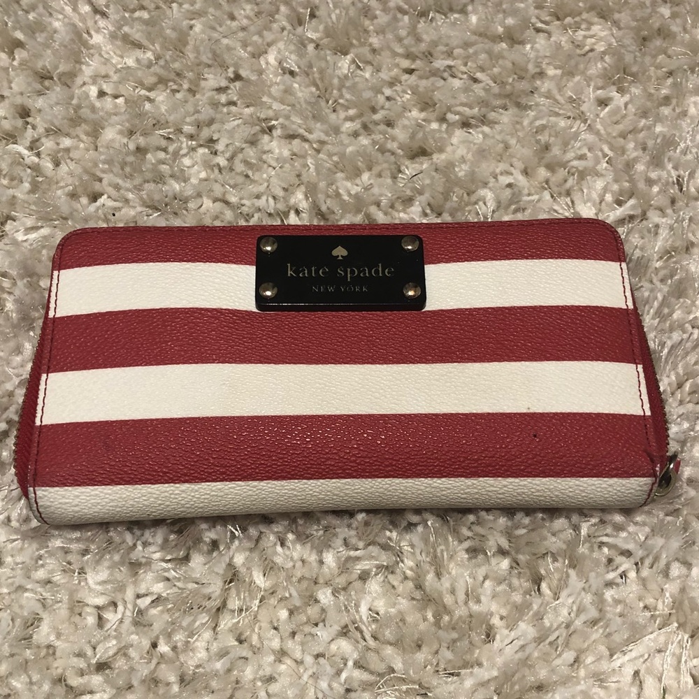 Red / White striped kate spade wallet
